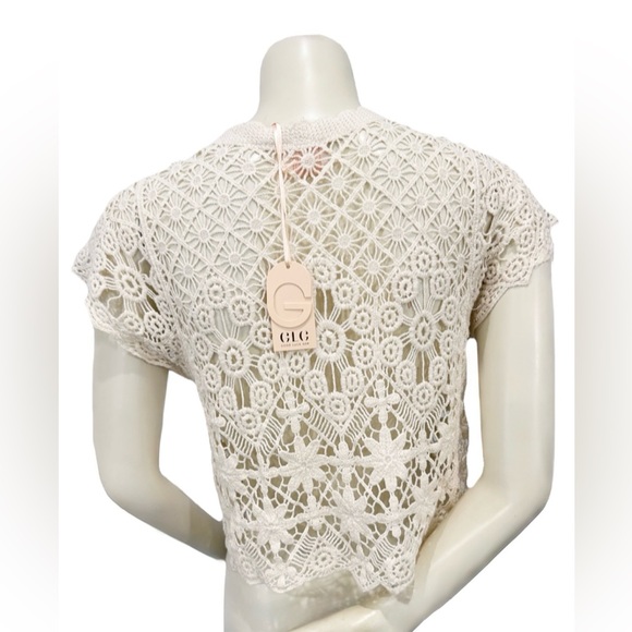 GLG Good Luck Gem Ivory Crochet Button Front Cardigan NWT Size S Boho - Picture 2 of 7
